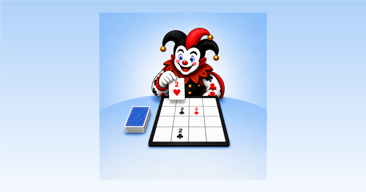 PullDoku joker placing cards on a 4x4 grid