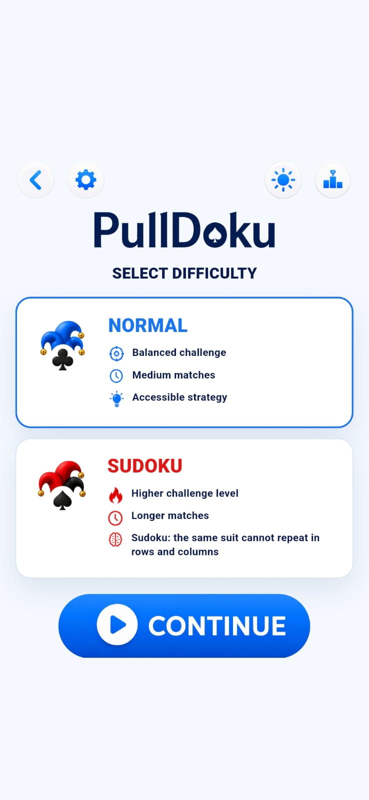 PullDoku difficulty selection